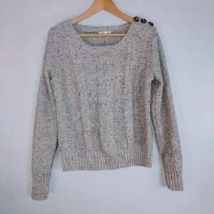 St. John's Bay Light Gray Knitted Sweater with Button Accents Size M